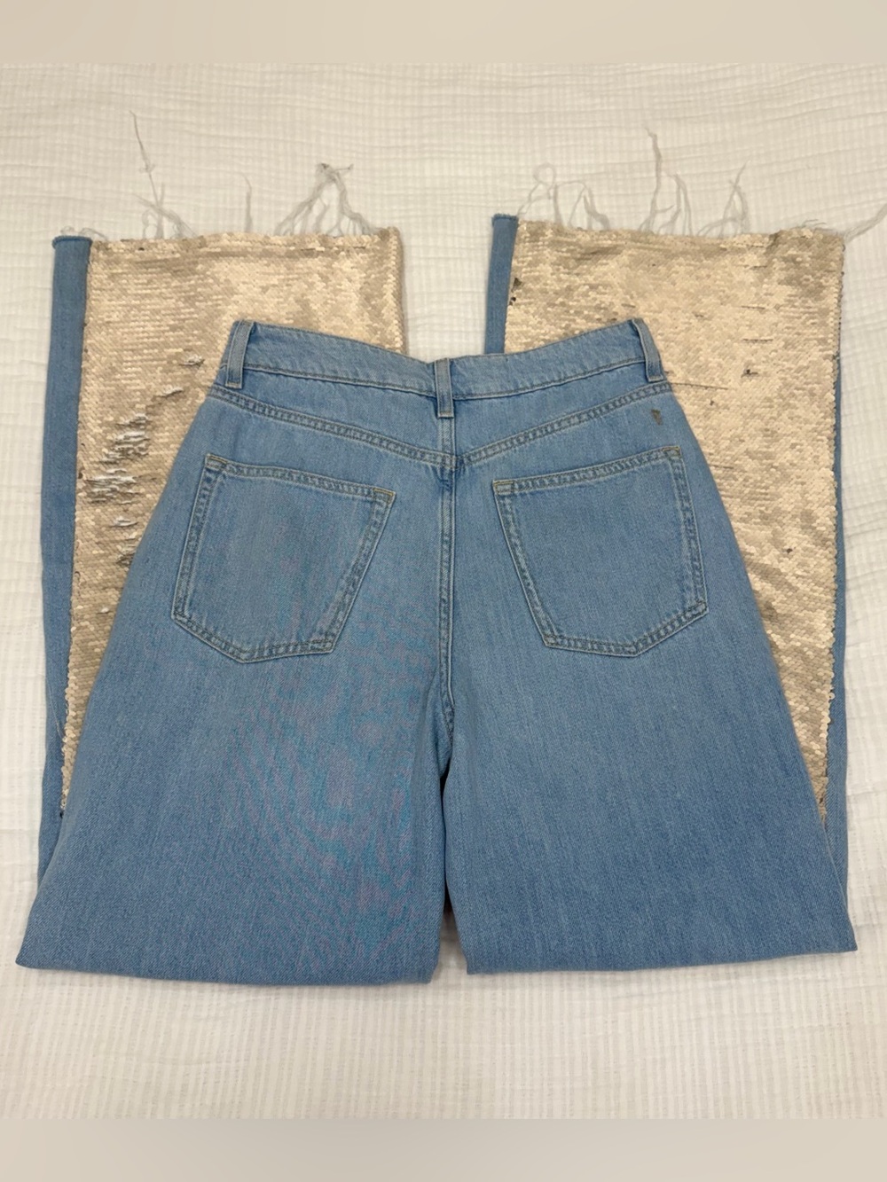 Pilcro Two-Tone Blue Denim Flare Jeans - Picture 3 of 5